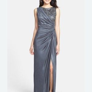 Adrianna Papell Gray Sleeveless Gown Maxi Prom Dress Size 14